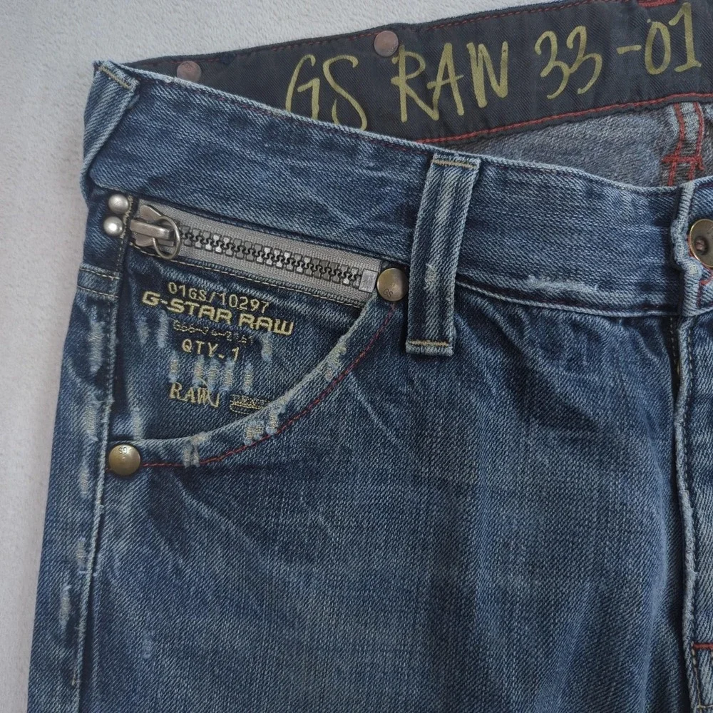 G-Star Raw Studs Straight Jeans Mens 34x32 Blue Denim Button Fly Studded Pockets